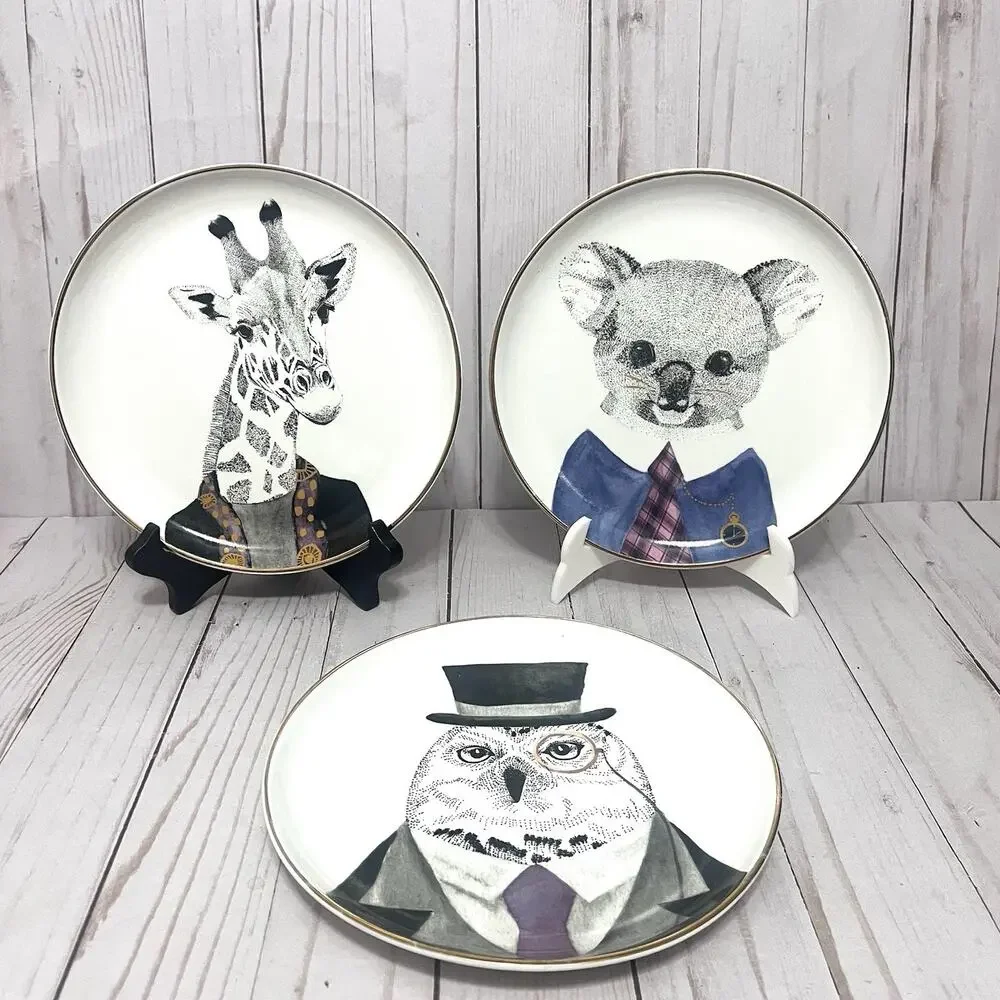 Pier 1 Book Club Collection Fine China Salad Plates set of 3 Different Prints